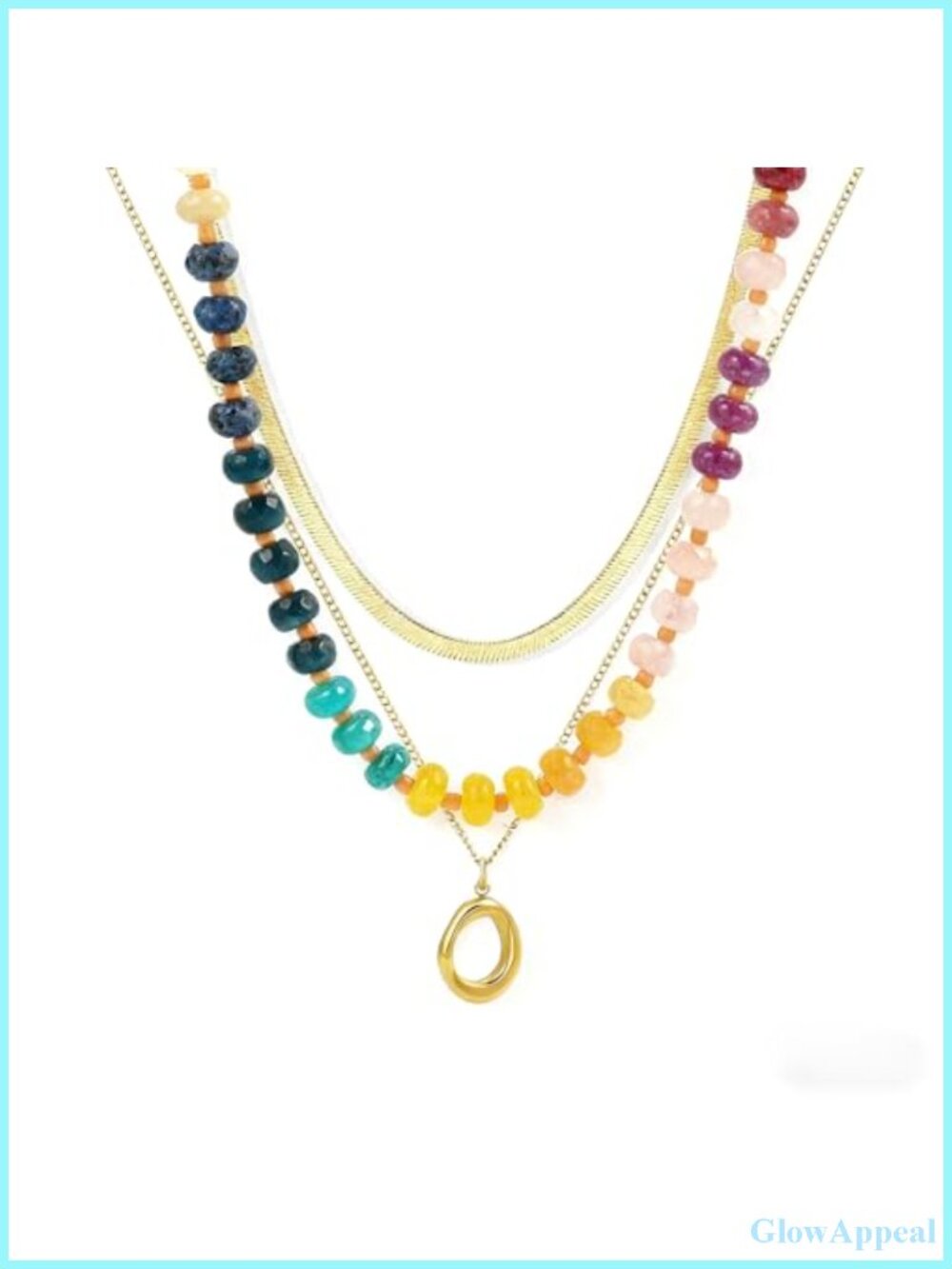 Layered Beaded Necklace Set 3Pc Adjustable Stainless Steel Boho Pendant